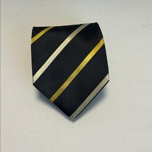 Ermenegildo Zegna Black Tie with Gold and Silver Stripes